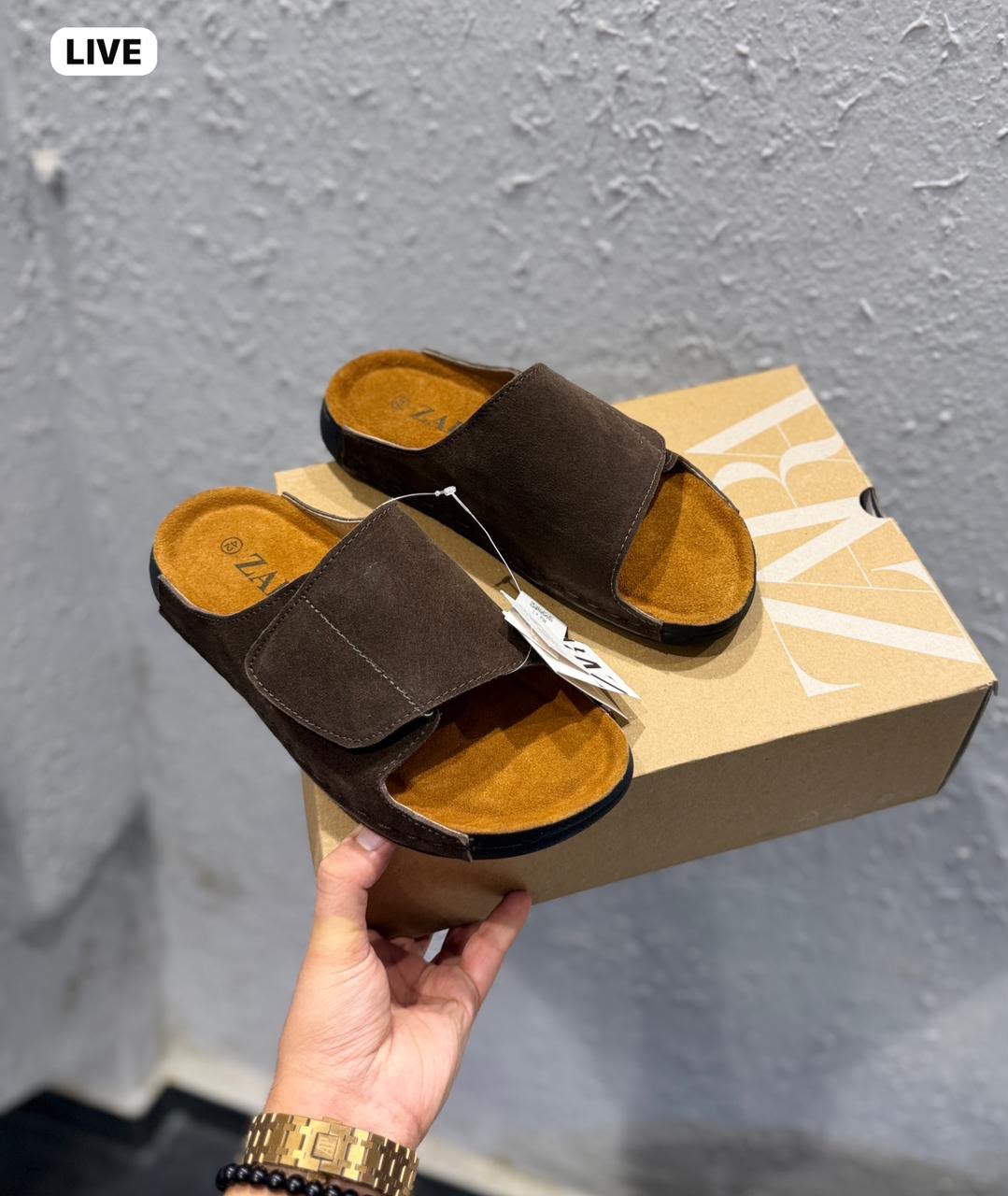 Buy Zara Men Black Tan Leather Velcro Mules - Image 5