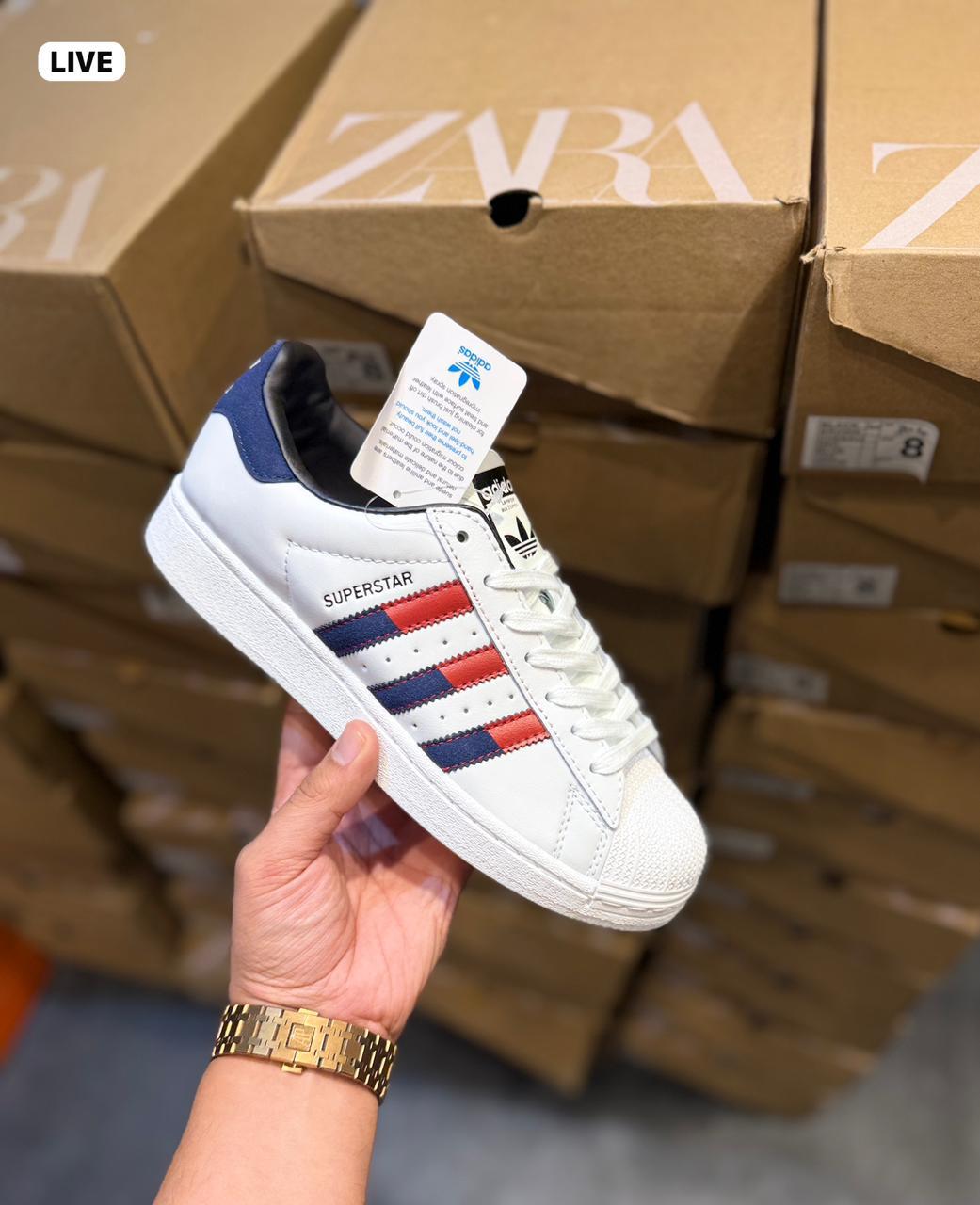 Superstar White Navy Red Casual Sneakers - Image 2