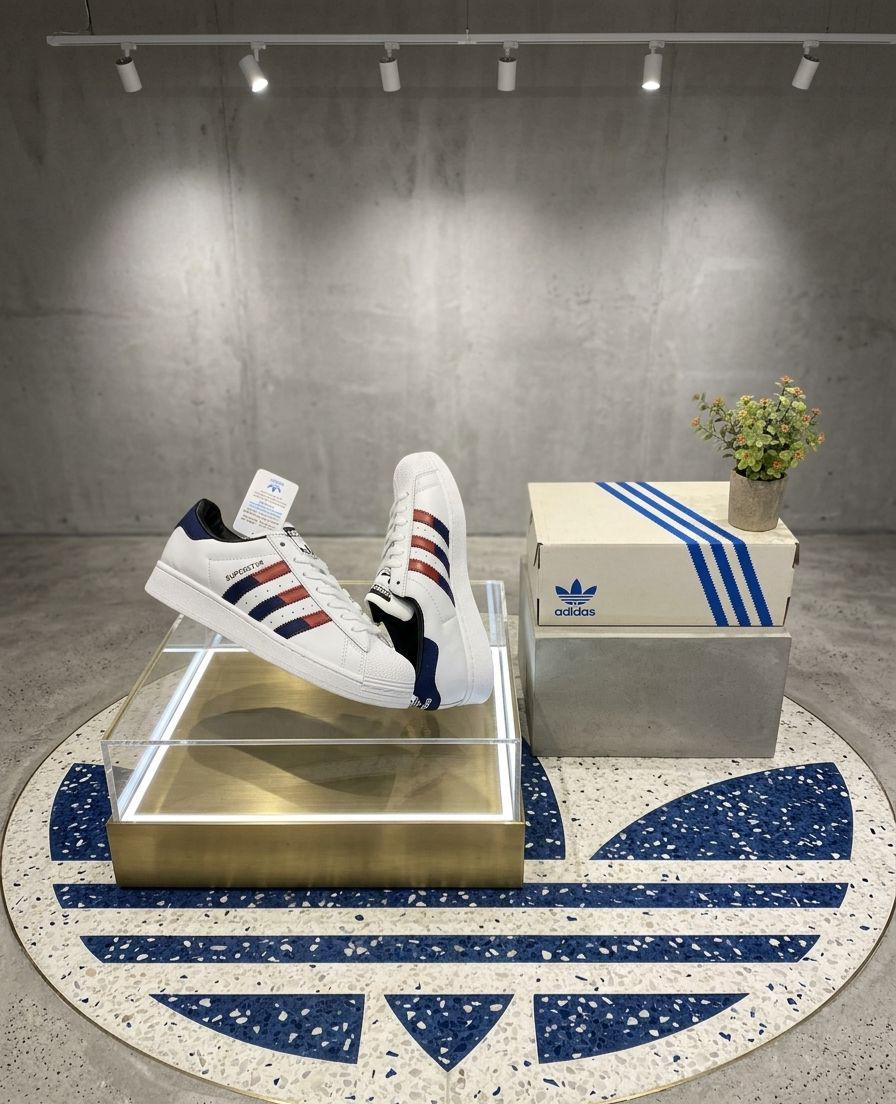 Superstar White Navy Red Casual Sneakers - Image 4